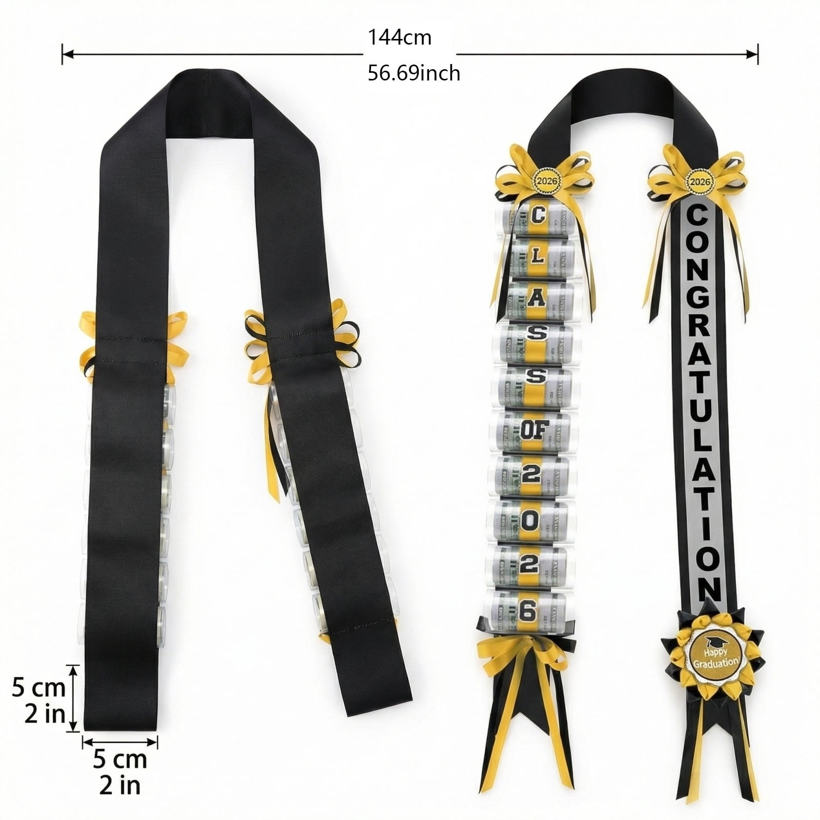 Graduation Money Lei Class of 2026 Grad Ribbon Double Braided Lei Graduation Cash Gifts Pull Ideas for High School College Party Supplies,Black