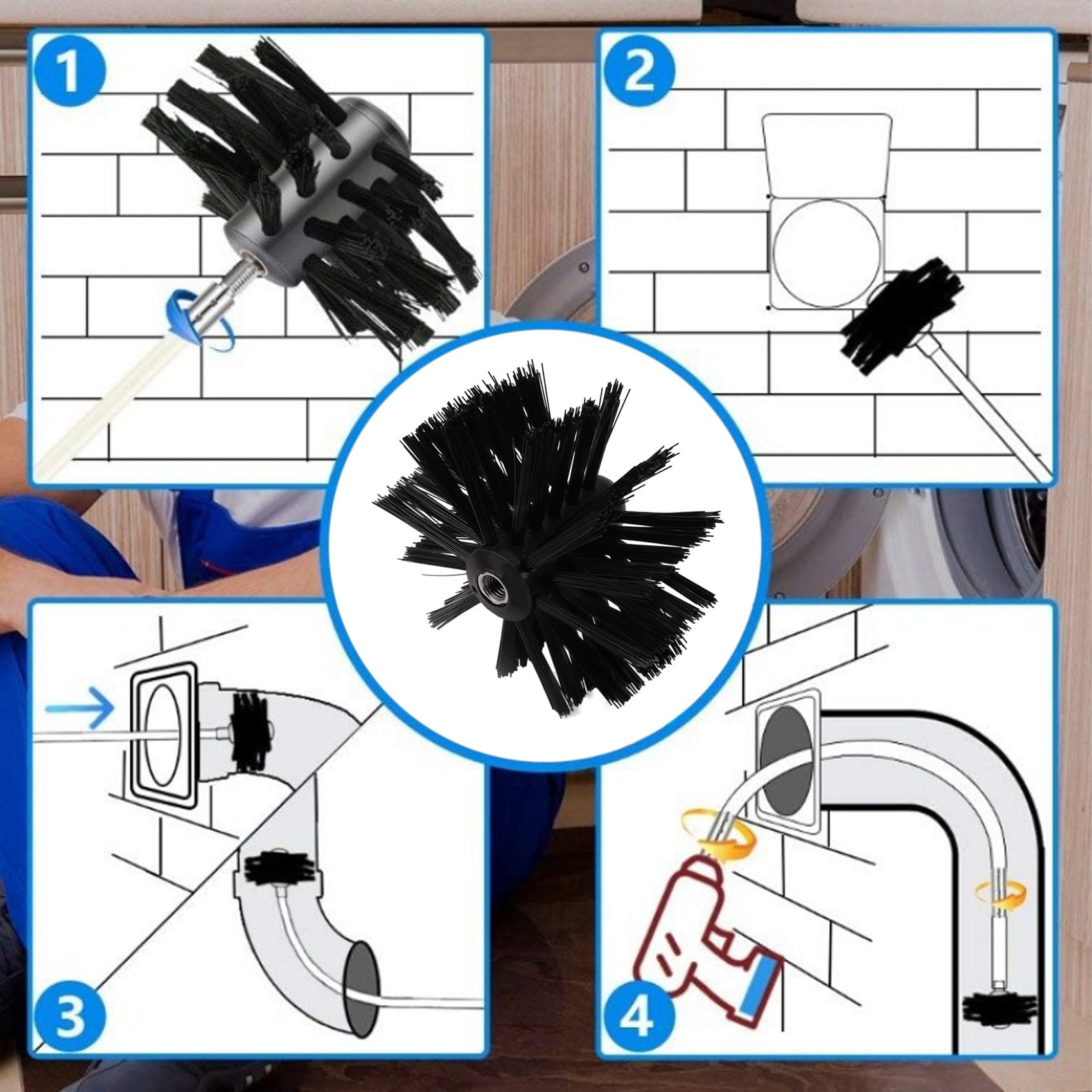 Dryer Exhaust Cleaner Kit 12ft, Flexible 9-Stem Dry Duct Cleaning Kit Chimney Sweep Brush & Dry