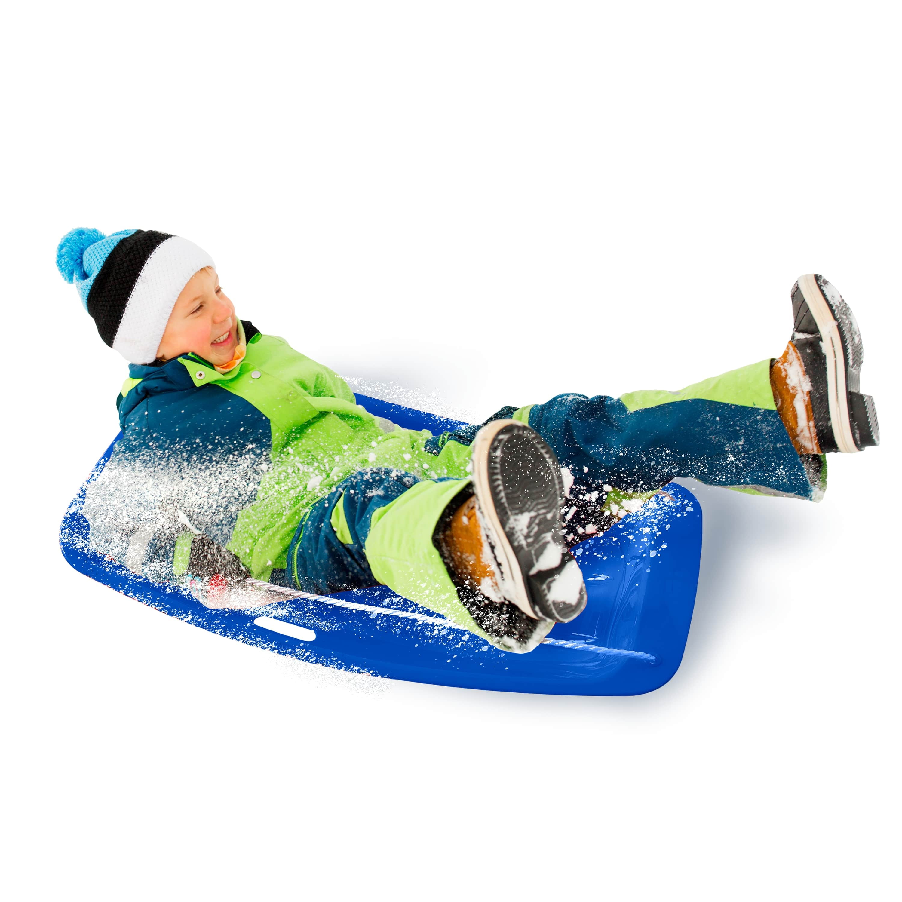 MinnARK Plastic Snow Sled with Handles and Tow Rope - Blue