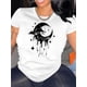 thumbnail image 1 of Camisetas con gráficos clásico para mujeres y adolescentes y niñas, playera de verano con estampado estéticoCelestial Charm | Women's Fashionable Black T-Shirt with Moon and Star Graphic - Casual Ro, 1 of 6