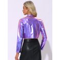 thumbnail image 3 of DARING DIVA Women's Cropped Jacket Metallic Stand Collar Long Sleeve Crop Jackets S Blue, 3 of 6