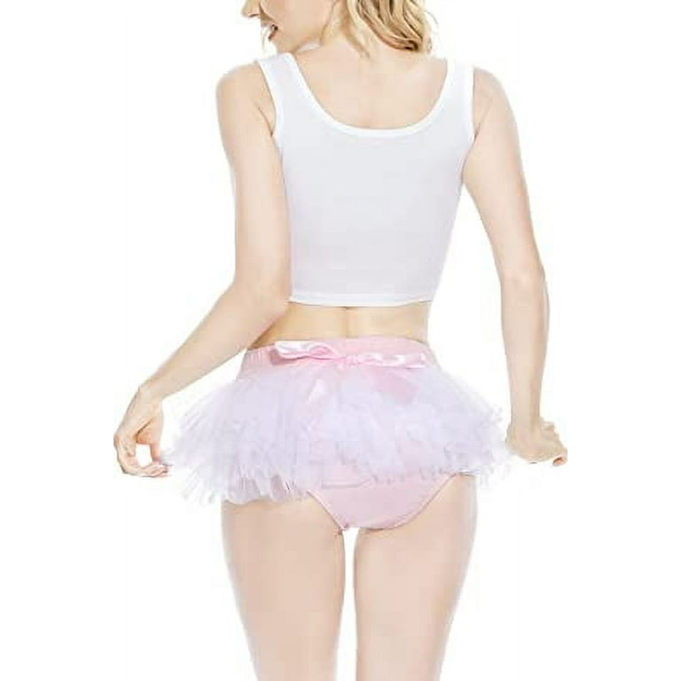 CutiePlusU Adult Tulle Puffy Petticoat Tutu Ballet Ballerina Skirt Cotton Ruffle Panty White Bow XL