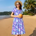 thumbnail image 4 of Fotbe Blue Skull Daisy Vestido Largo de Moda para Mujer, Vestido Tipo Camiseta con Manga Corta y Estilo Casual a Rayas y Bloques de Color, 4 of 6