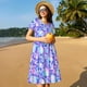 thumbnail image 4 of Fotbe Blue Skull Daisy Vestido Largo de Moda para Mujer, Vestido Tipo Camiseta con Manga Corta y Estilo Casual a Rayas y Bloques de Color, 4 of 6