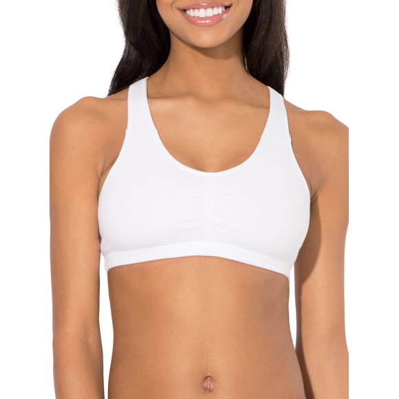Fruit of the Loom Women's Shirred-Front Racerback Bra, White/Black Hue/Heather Grey-3 Pack