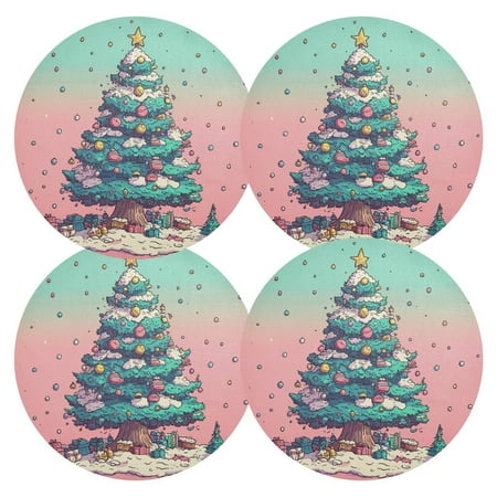 

Dreamy Christmas Tree PVC Round Grid Placemat Table Mat Set 4 Pcs for Kitchen Dining Room 15.4 x 15.4