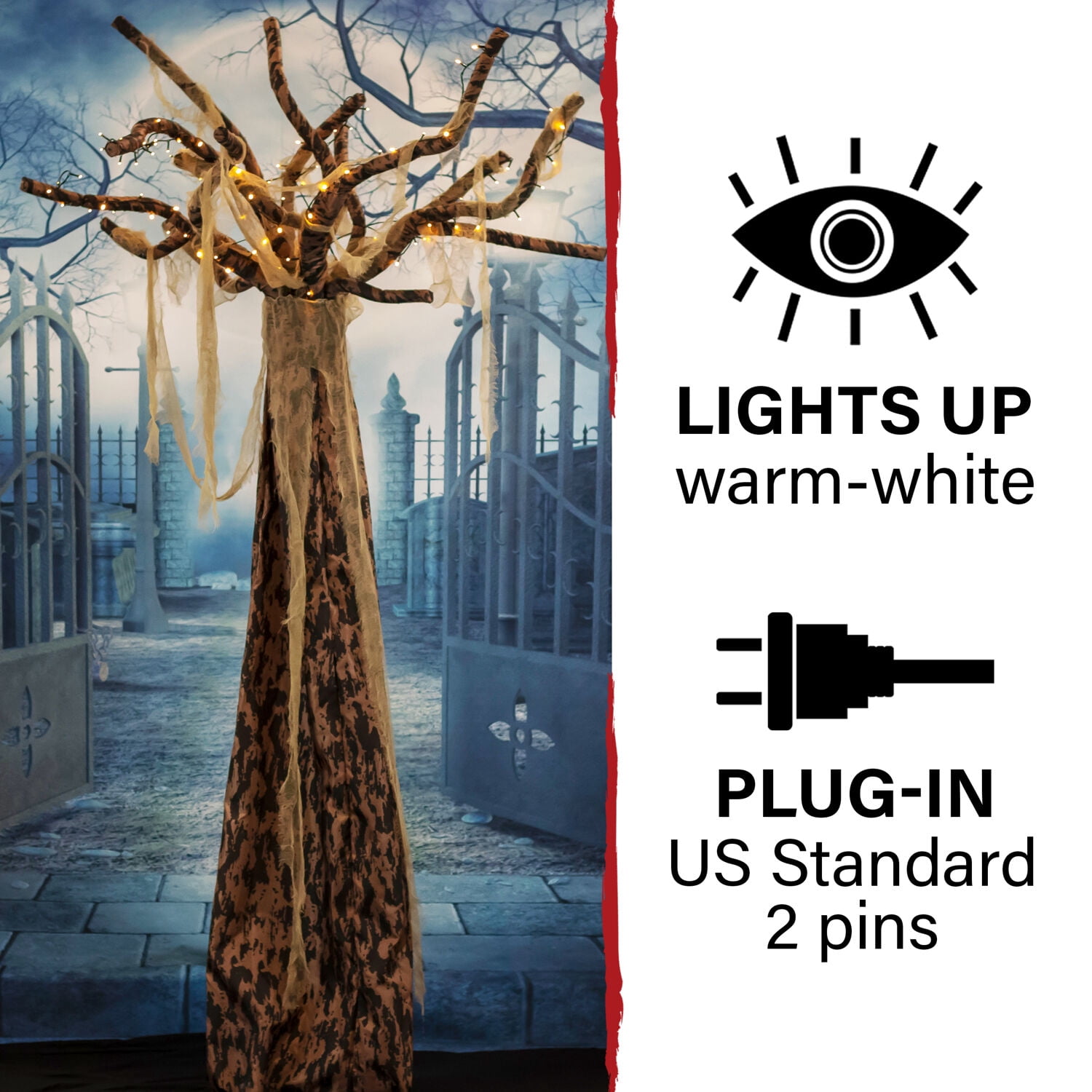 Haunted Hill Farm 8.5 ft Orgone the Ghost Tree, Prelit Indoor or Covered Outdoor Halloween Decoration, Plug-In, HHTREE-5L