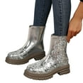 thumbnail image 1 of LSLJS Western Cowboy Boots Gold Print Silk Short Boots, 1 of 8