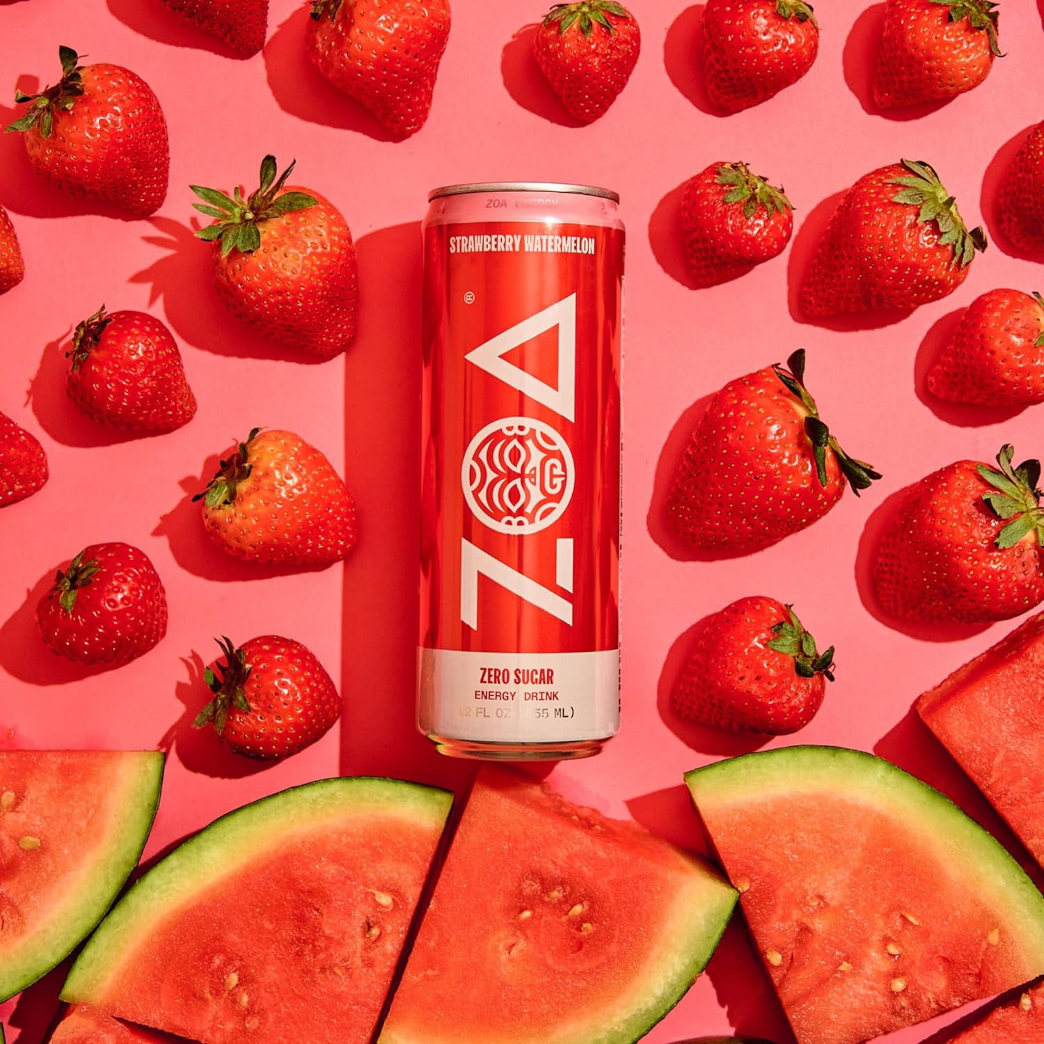 ZOA Zero Sugar Naturally Caffeinated Energy Drink, Strawberry Watermelon, 12oz (12-Pack)
