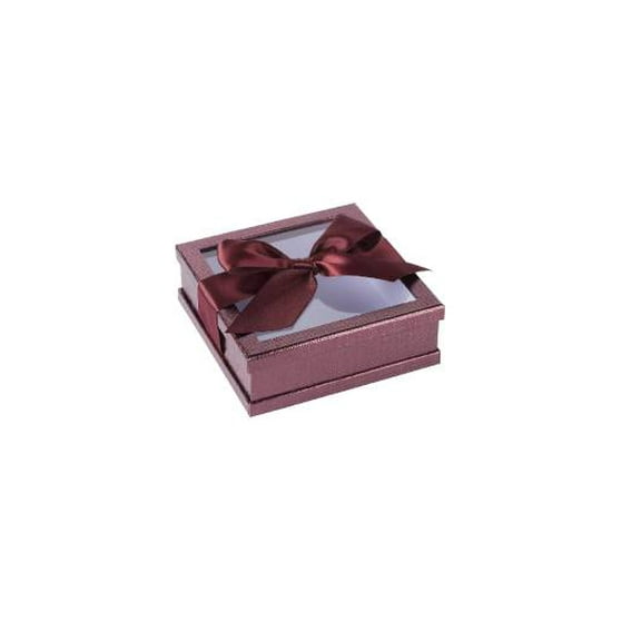Clear Window Gift Boxes Maroon 6" X 6" X 2" 6 Pack With Ribbon