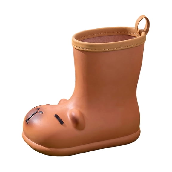 Angala Rain Boots For Girls Mid Calf Capybara Design Waterproof Lightweight Cute Rainy Season Toddler Rain Boots Size 4-4.5 Years Coffee