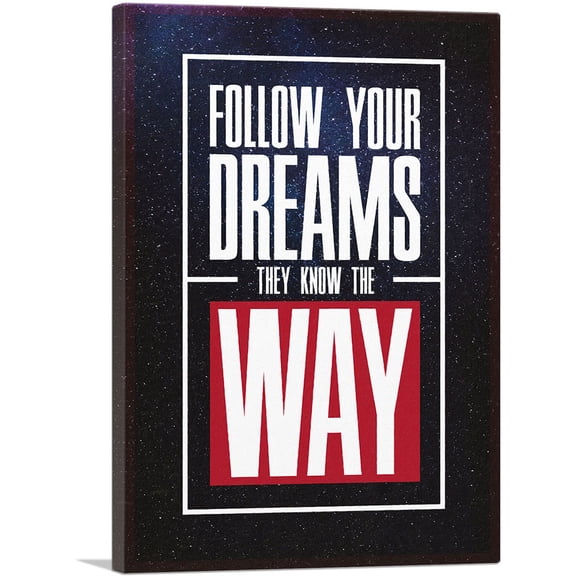 ARTCANVAS Follow Your Dreams Motivational Canvas Art Print - Size: 12" x 8" (0.75" Deep)