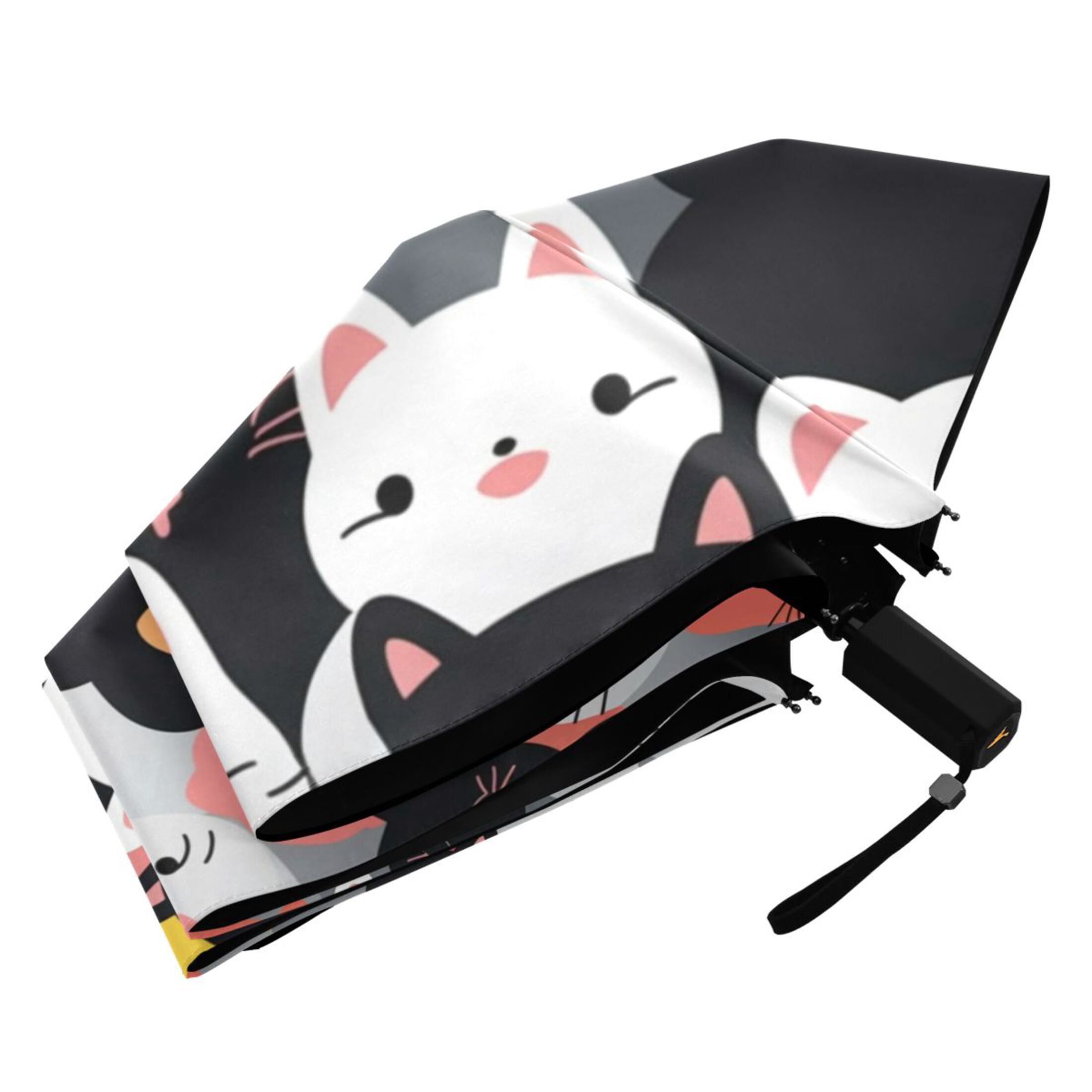 Colorful Happy Cats Compact Sun Umbrella Windproof Travel Umbrellas for Rain Strong Portable UV Protection