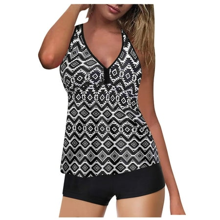 

nsendm High Women s Tummy High Two Neck Waist Halter Swimsuit Control Piece Swimwears Tankinis Set Sports Bra And Shorts Underwear Black Large