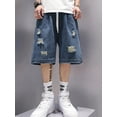 thumbnail image 2 of EMMIOL Men's Y2K Vintage Denim Shorts Ripped Distressed Elastic Waist Loose Fit Jean Shorts Summer Streetwear, 2 of 6