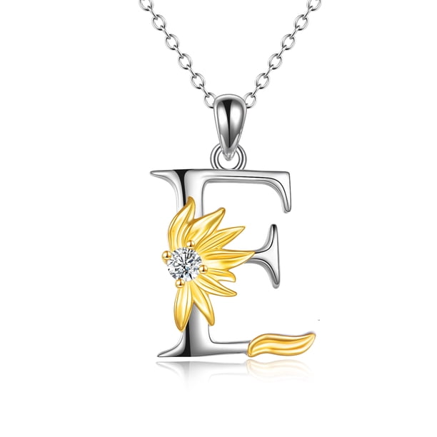 ALOV Sterling Silver Initial Necklace - Heart & Letter Pendant With Cubic Zirconia, 45cm Chain