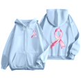 thumbnail image 2 of Women's Full Zip Up Hoodie with Pink Ribbon Print Breast Cancer Awareness Sweatshirt Jacket Casual Outerwear, 2 of 7
