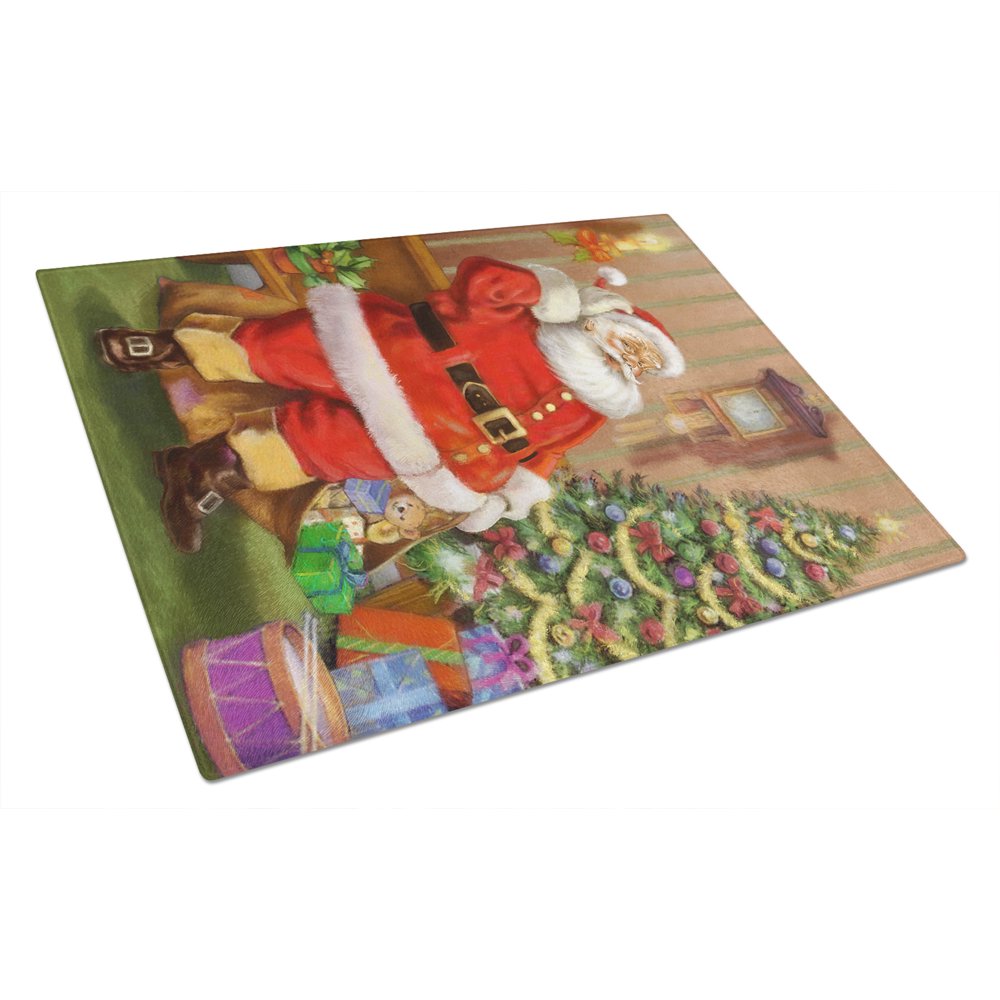 Christmas Santa by the Tree Glass Cutting Board Large