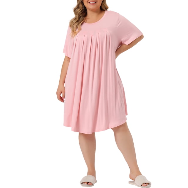 Camisas de noche para mujeres de tallas grandes Agnes Orinda, de manga corta, con cuello redondo, pijamas, camisones 1X en color rosa