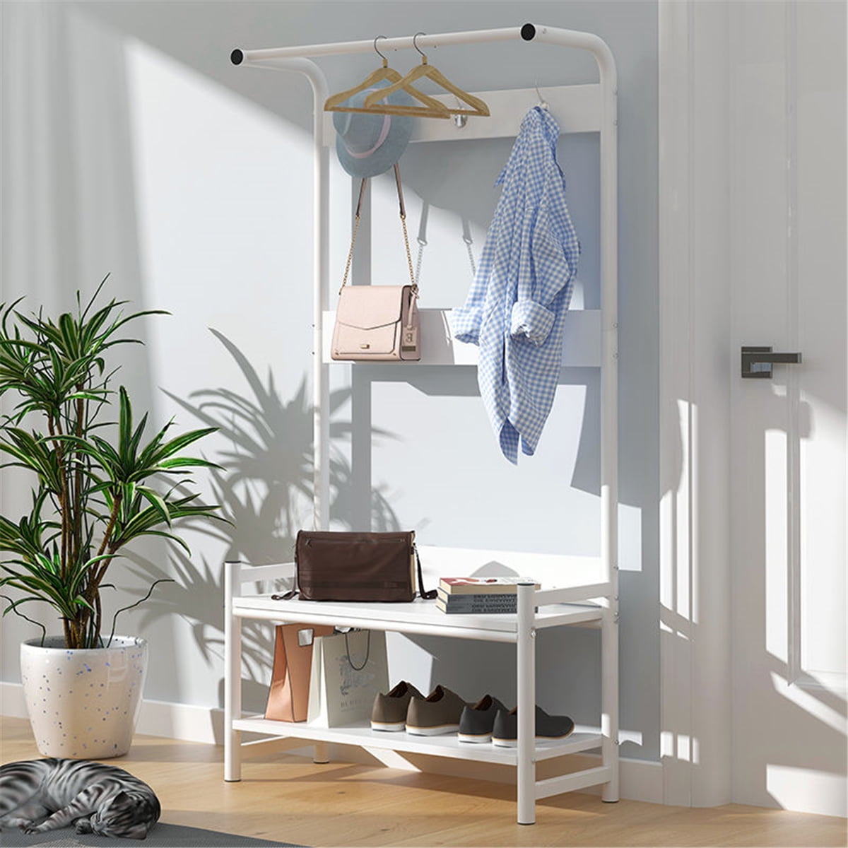Metal Garment Rack Hanging Clothing Rack Coat Organizer Laundry Closet