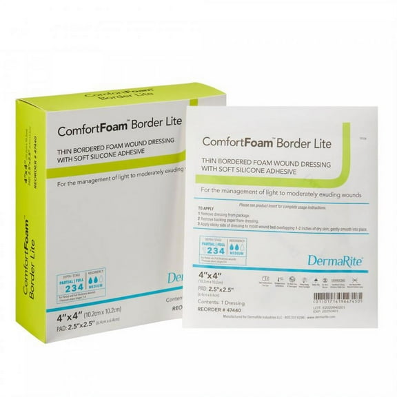 ComfortFoam Border Lite Thin Silicone Foam Dressing, 4 x 4 Inch, Sterile, 10 Count