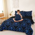 thumbnail image 4 of Homewish Death Skull Skeleton 7-Piece Twin Bedding,Retro Damask Bedding Comforter Set,Black Blue,Halloween Bed Set,Black Reversible, 4 of 8