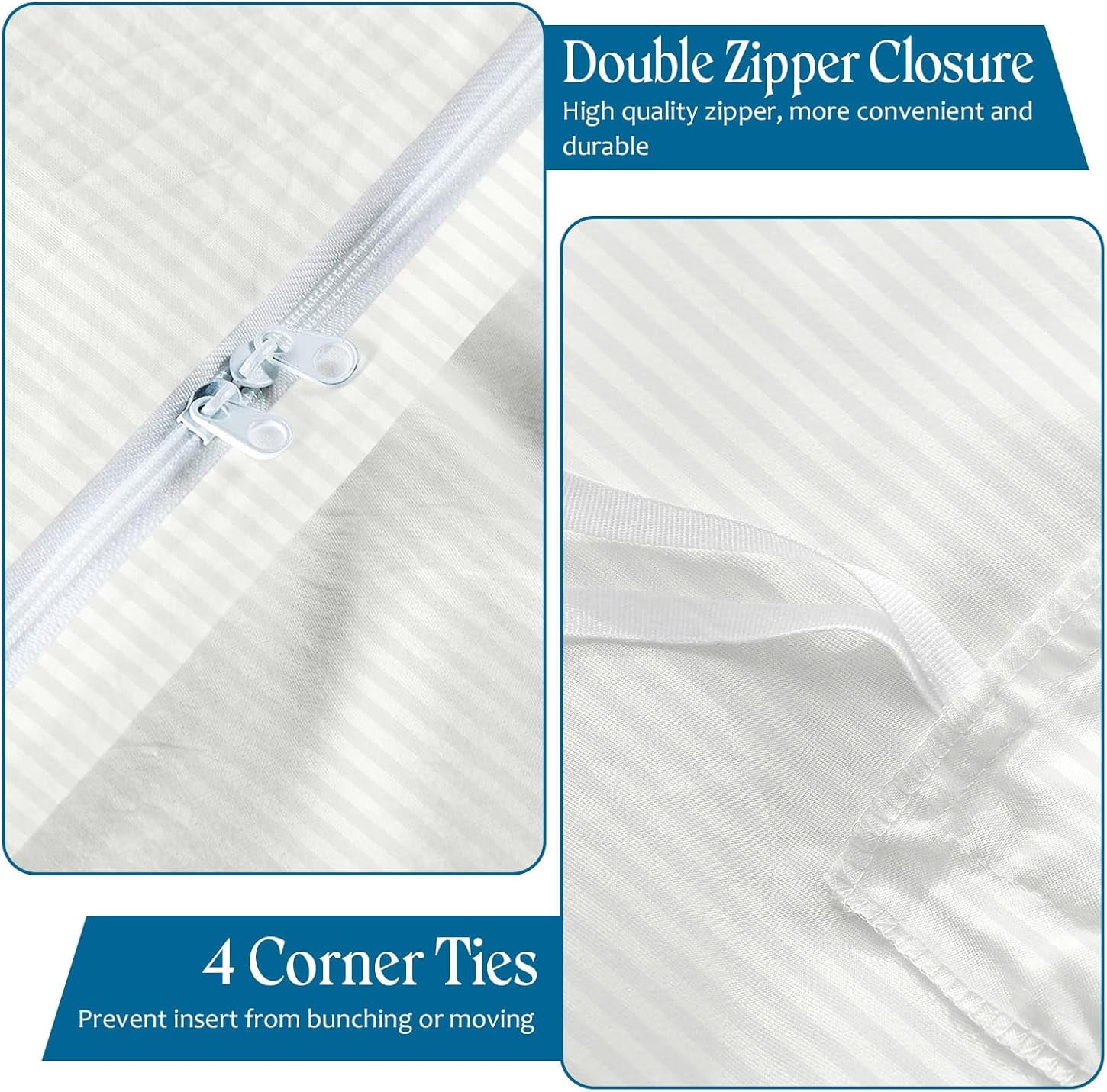 450 TC 3 Piece Duvet Cover Set Organic Cotton with Zipper Closure & Corner Ties Soft & Comfy Breathable Hotel Quality [ OverSize King (98" x 120") Inches, White Stripe ]