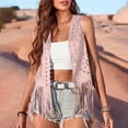 thumbnail image 2 of Pounoo Gift Faux Suede Leather Jackets for Women Tassel Vest 70s Hippie Faux Jacket Open Front Fringe Sleeveless Crop Vest Cowgirl Outfit, 2 of 9