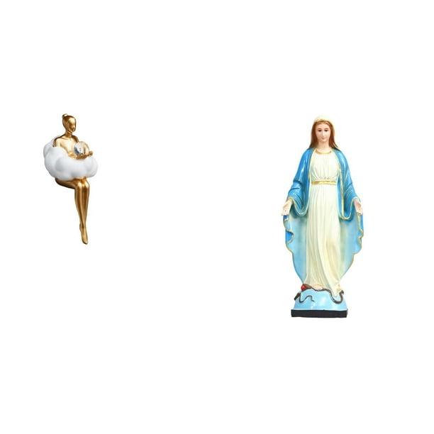 Figura De Resina De Chica Nube Estética, Estatua De Personaje De Arte Abstracto, Decoración Creativa, Adorno Religioso De La Virgen María Y Jesús, Escultura Católica, Para Dormitorio,