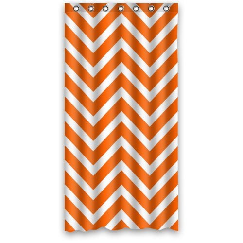Odecor Chevron Orange White Zigzag, Orange And White Striped Shower Curtain