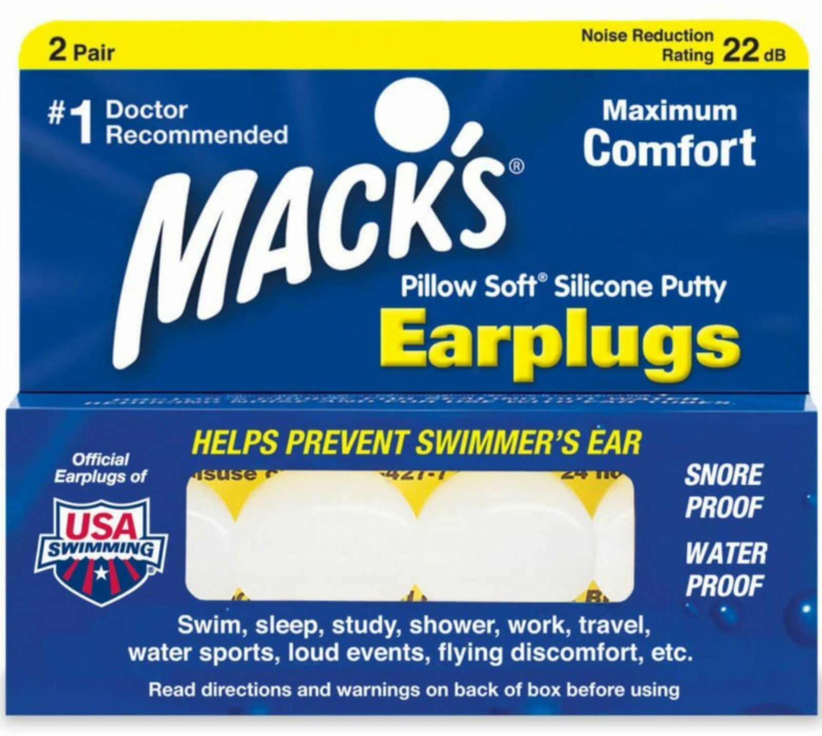 Mack's Pillow Soft Earplugs White 2 Pairs (Pack of 3)