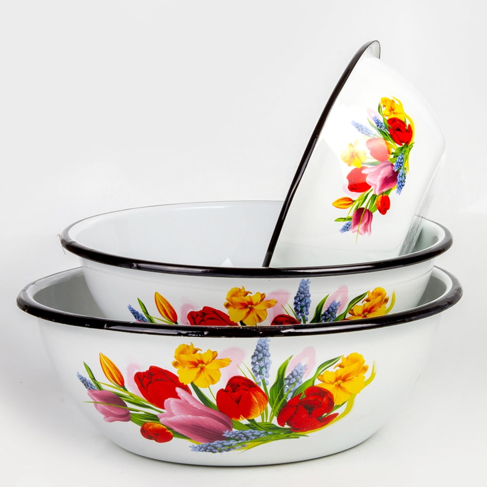 Spring Bouquet Round Enamelware Soup Salad Bowl 2 7 Qt 2 5 L Walmart Com Walmart Com