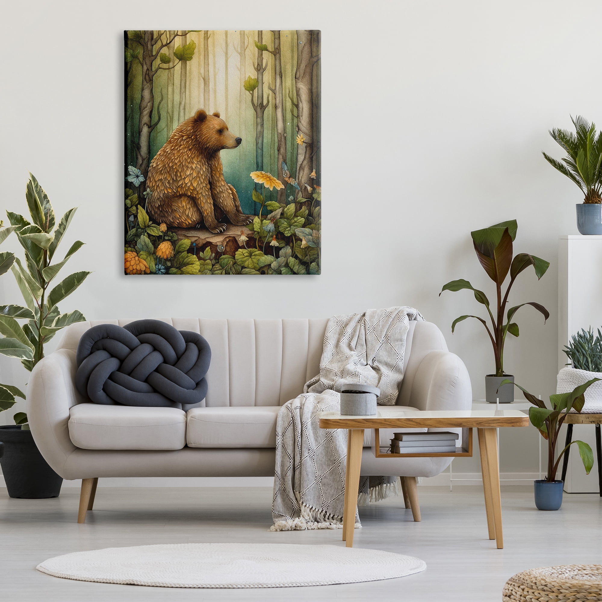 Stupell Industries Bear in Magical Forest Animals & Insects Painting Gallery Wrapped Canvas Art Print Wall Art, 36 x 48