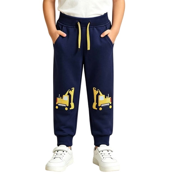 Nilvkv Boys Joggers, Boys Pants, Drawstring Elastic Waist Sweatpants accented with Embroidered Details and Side Pockets for Daily Casual Blue 4-5 Years