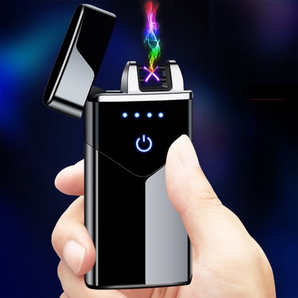 USB Rechargeable Lighter Type C – Windproof Flameless Plasma Dual Flame with Transparent Case and LED, Electric Lighter for Camping, Hiking, BBQ, Candles