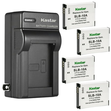 Kastar 4-Pack SLB-10A Battery and AC Wall Charger Replacement for Toshiba PX1740 PX1740E-1CAM PX1745E-1C4G PX1752E-1C4G PX1762E-1C4G Camileo S30 Camileo X150 Camileo X155 Camera