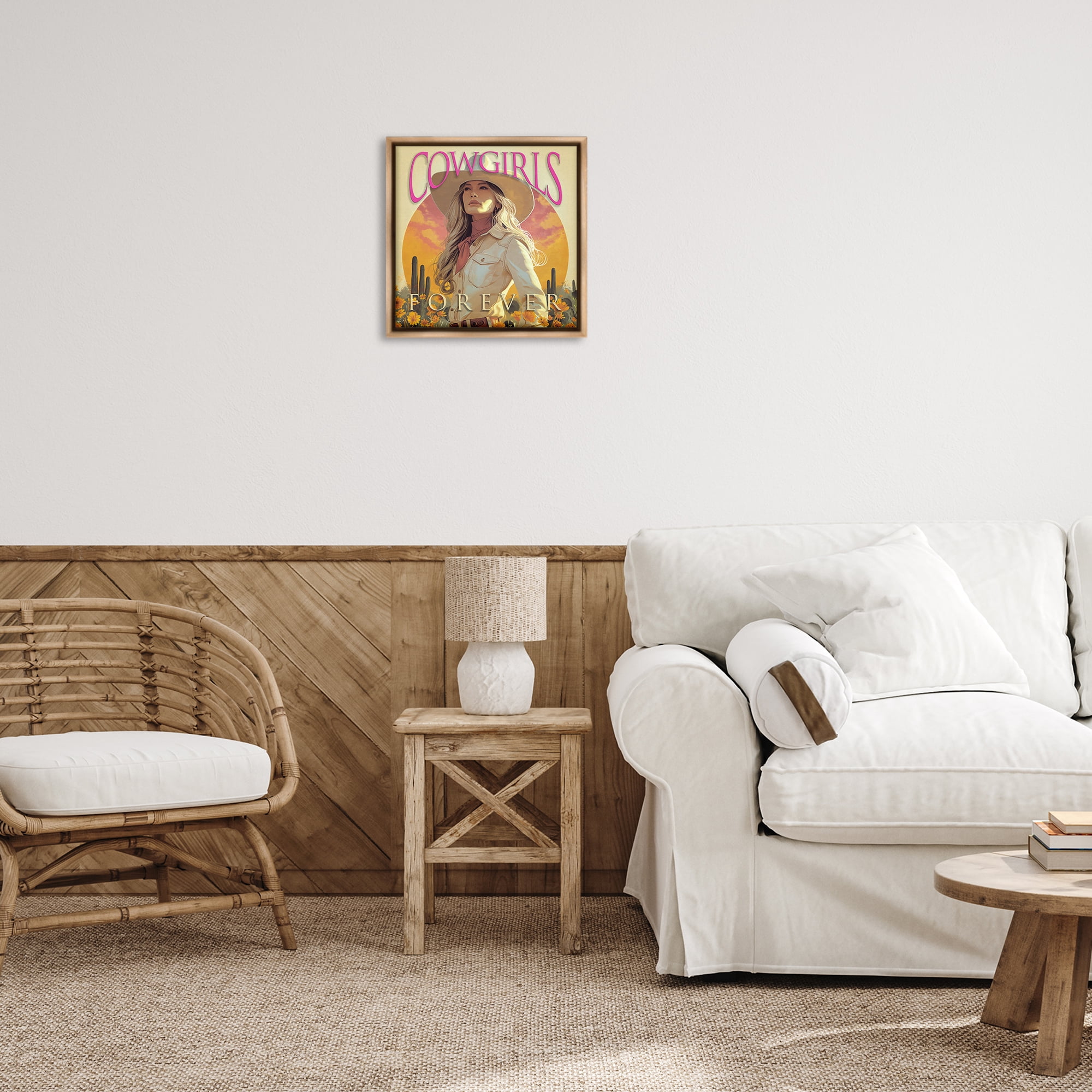 Stupell Industries Cowgirls Forever Portrait People Painting Brown Floater Framed Canvas Art Print Wall Art, 18 x 18