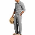 thumbnail image 5 of VBTAPA Business Casual Outfits for Men Cotton Linen 2 Piece Set Long Sleeve Button Down Shirts and Pants Set Office Work Suit with Pockets Dark Gray XL, 5 of 9