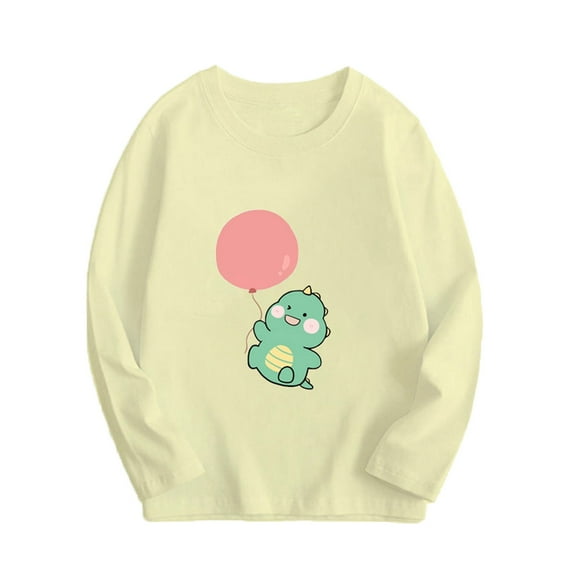 SGFCWSX Long Sleeve Shirts for Kids Girls Dinosaur Print Tops Fall T-Shirts Beige Size 4-5T