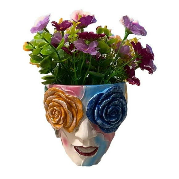 Large Flower Pots Colorful Head Planter Modern Abstract Plant Pots Indoor&Outdoor Garden Plant Ornament Show Pieces Cute Eclectic Flower Pots