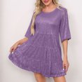 thumbnail image 2 of Staron Women's Casual Party Sequin Dress Loose Waist Short Sleeve Round Neck Solid Color A-Line Cocktail Evening Dress, Purple L, 2 of 7