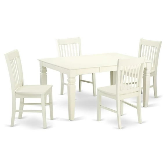 WENO5-WHI-W 5 Piece Dinette Set With One Weston Dining Room Table And 4 Wood Seat Dining Area Chairs Finished In A Distinctive Linen White Color.