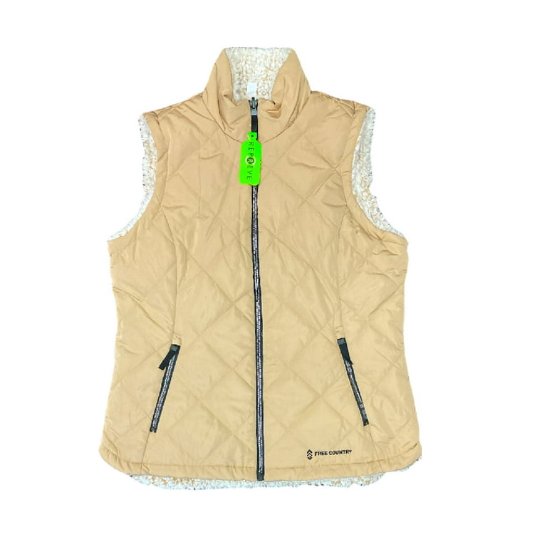 Free Country Women s Repreve Reversible Faux Fur Lined Zip Up Vest Camel S