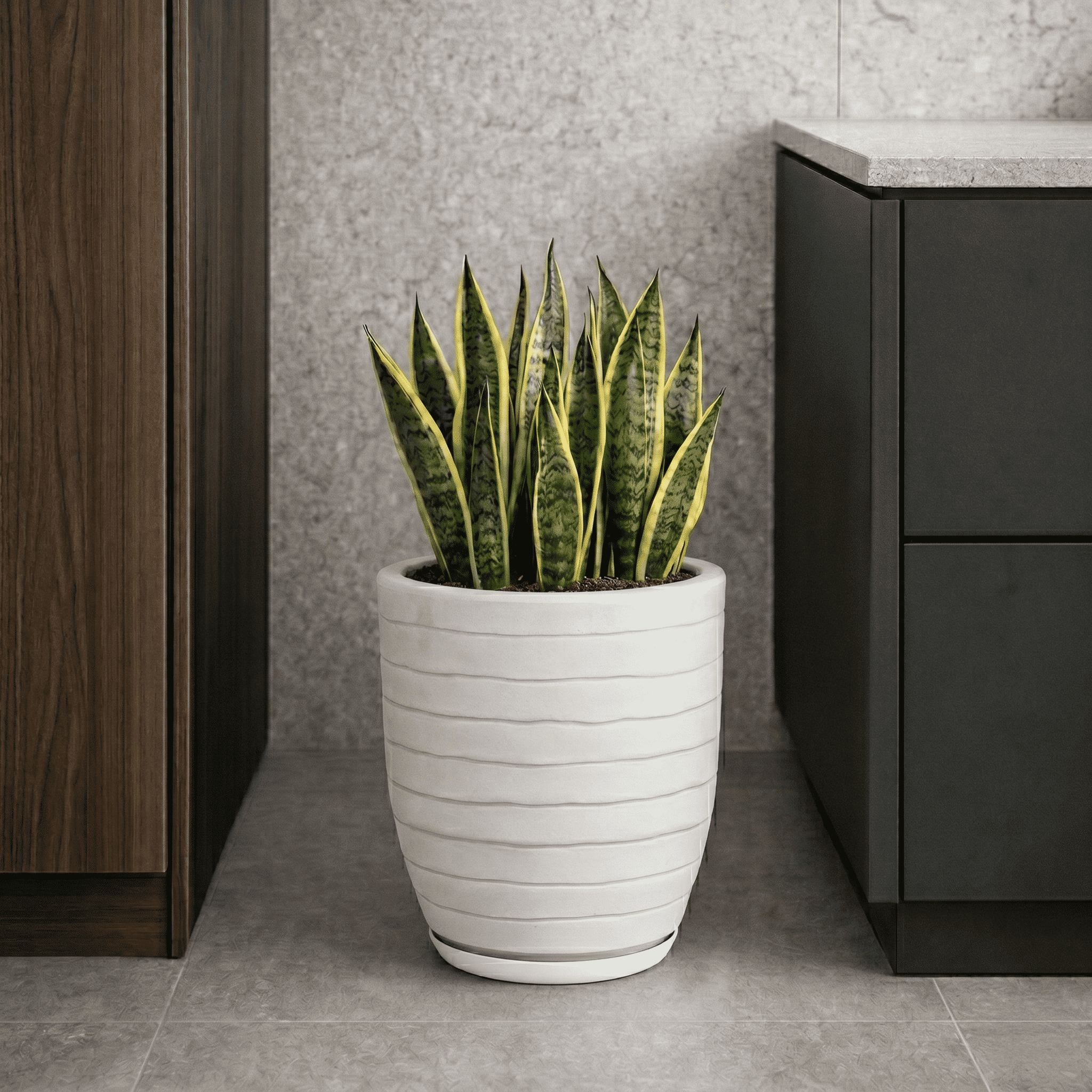 Ecobo 15.7 inches Eco-Friendly Round Pot Planter Ravina Indoor/Outdoor use, Durable, Versatile & Lightweight, Designed by Brazilian Artisans, Contemporary All-Weather Design –White