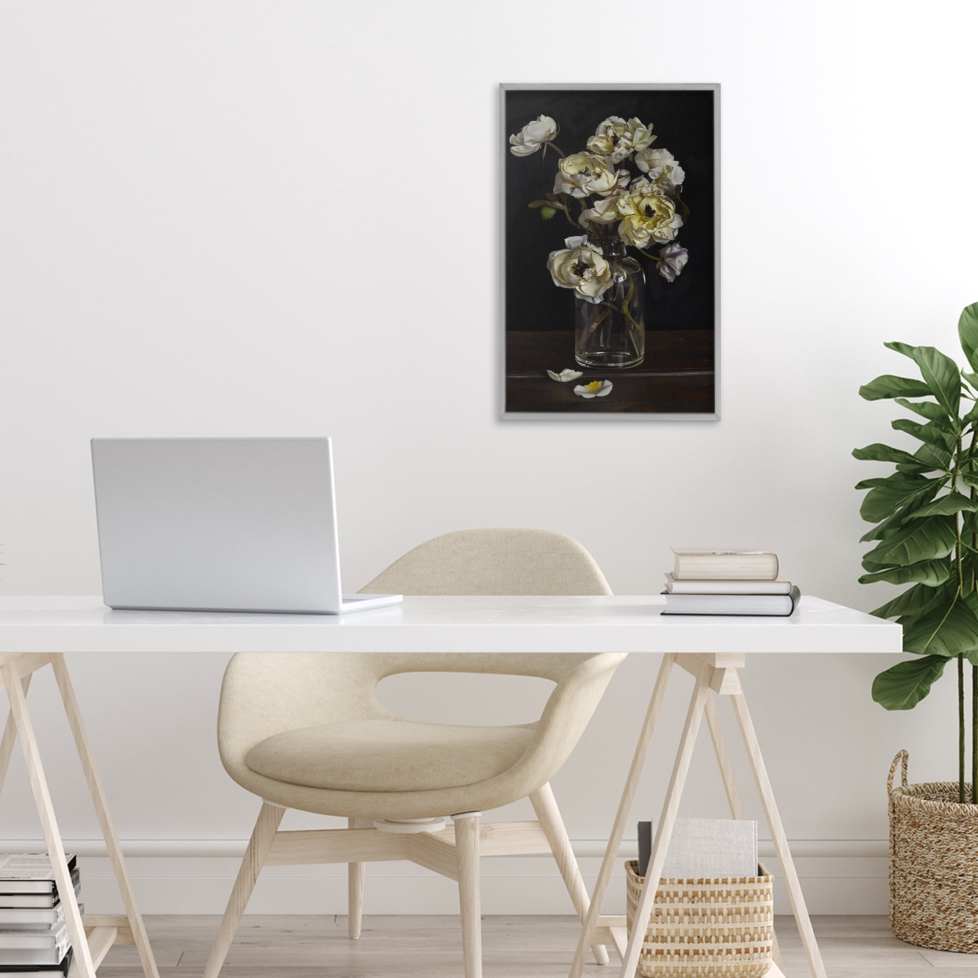 Stupell Industries Elegant Arrangement of Cream Blossoms Gray Framed Giclee Art, design by Creative Studio