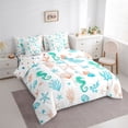thumbnail image 2 of spefrowx Line Art Seahorse King Bedding for Kids, Teal Coral Starfish Shell King Bed in a Bag, Polka Dot Reversible, 7-Piece, 2 of 6