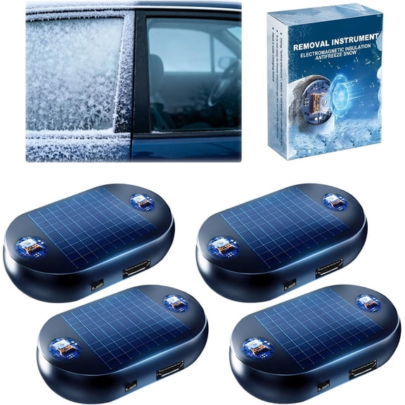 Anti-Freeze Electromagnetic Car Snow Removal Device, 2026 New Upgraded Antifreeze Snow Ice Frost Removal Instrument, Universal Solar Rechargeable for Car Windshield (4PCS)