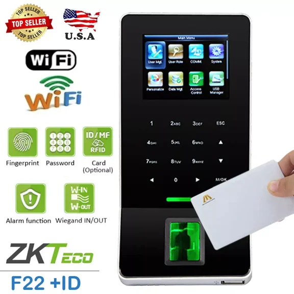 ZK F22 ID TCP/IP WiFi 2.4'' Biometric Fingerprint Door Access Time Attendance US
