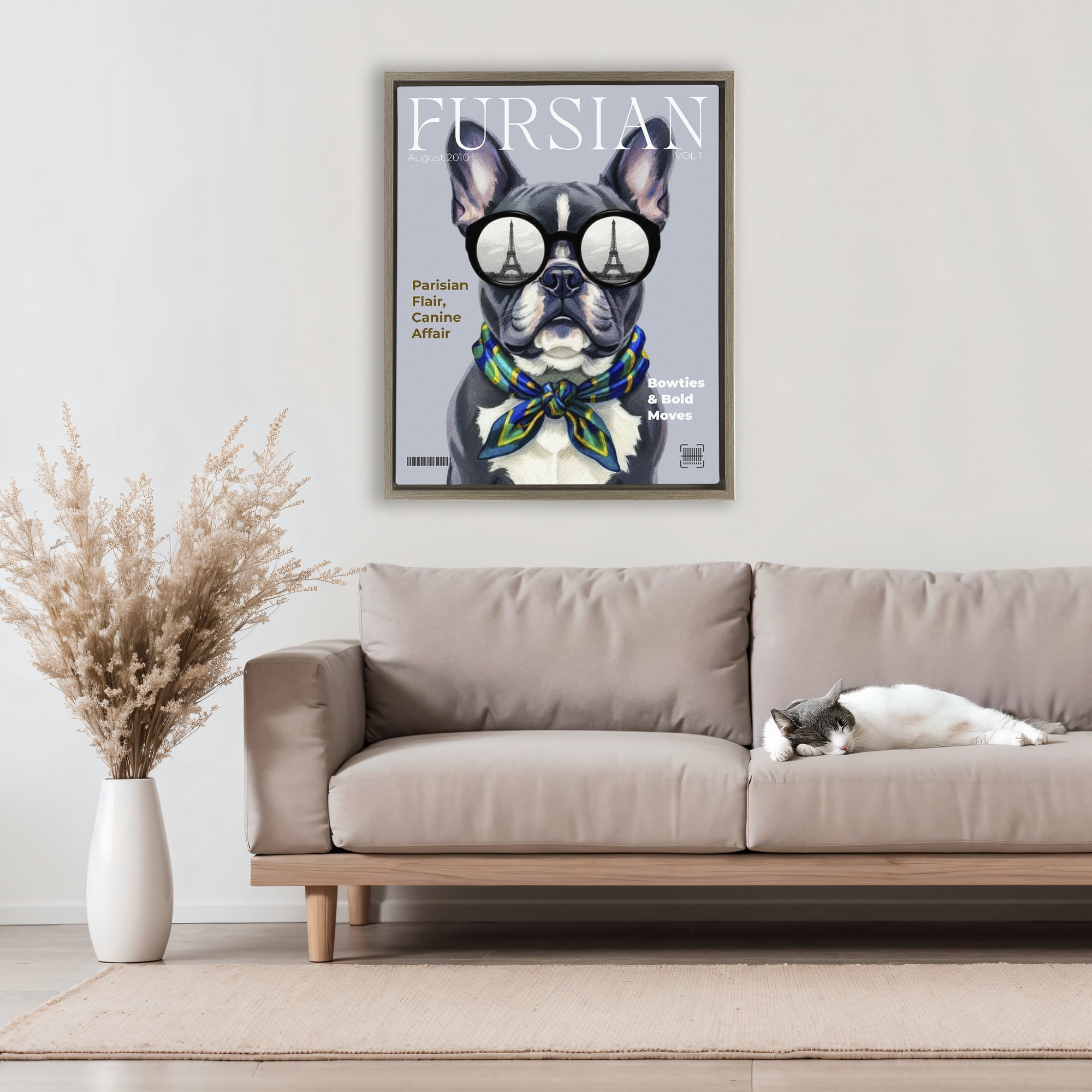 Stupell Industries Fursian Dog Fashion Magazine Brown Framed Floater Canvas Wall Art, design by A Barefoot Stylist