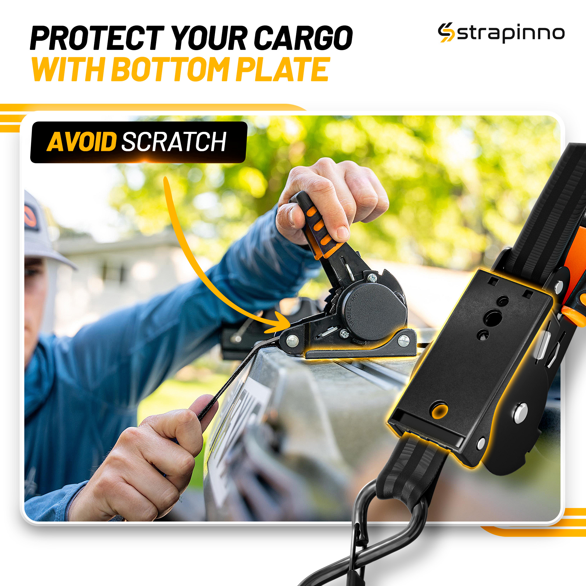 Strapinno Retractable Ratchet Straps 1 in x10ft, with Rubber-Coated Handles, S-Hooks, Secure Cargo Tie-Downs for Motorcycles, Bikes & Daily Use, Breaking Strength -1,500LBS/680KG (Black, 4 PK)